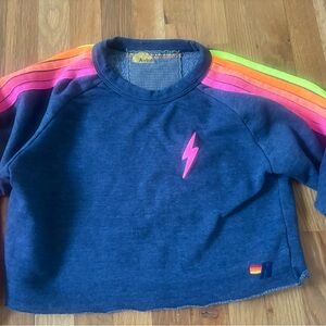 Aviator Nation Blue Sweatshirt with Rainbow Stripes
